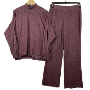 Banana Republic Factory Loungewear Set Small Wine Ribbed Mock Neck Bootcut